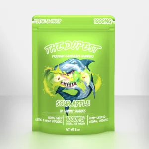 the dopest Sour Apple Sharks HHCP + D9 Gummies – 1000mg